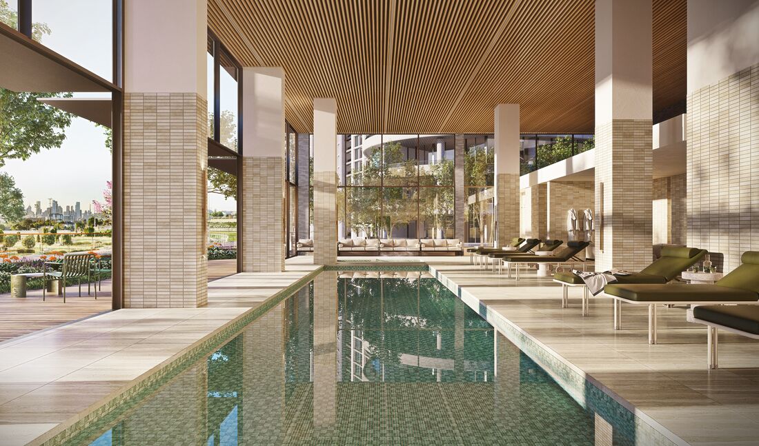 Indoor pool with parkland outlook, artist impression