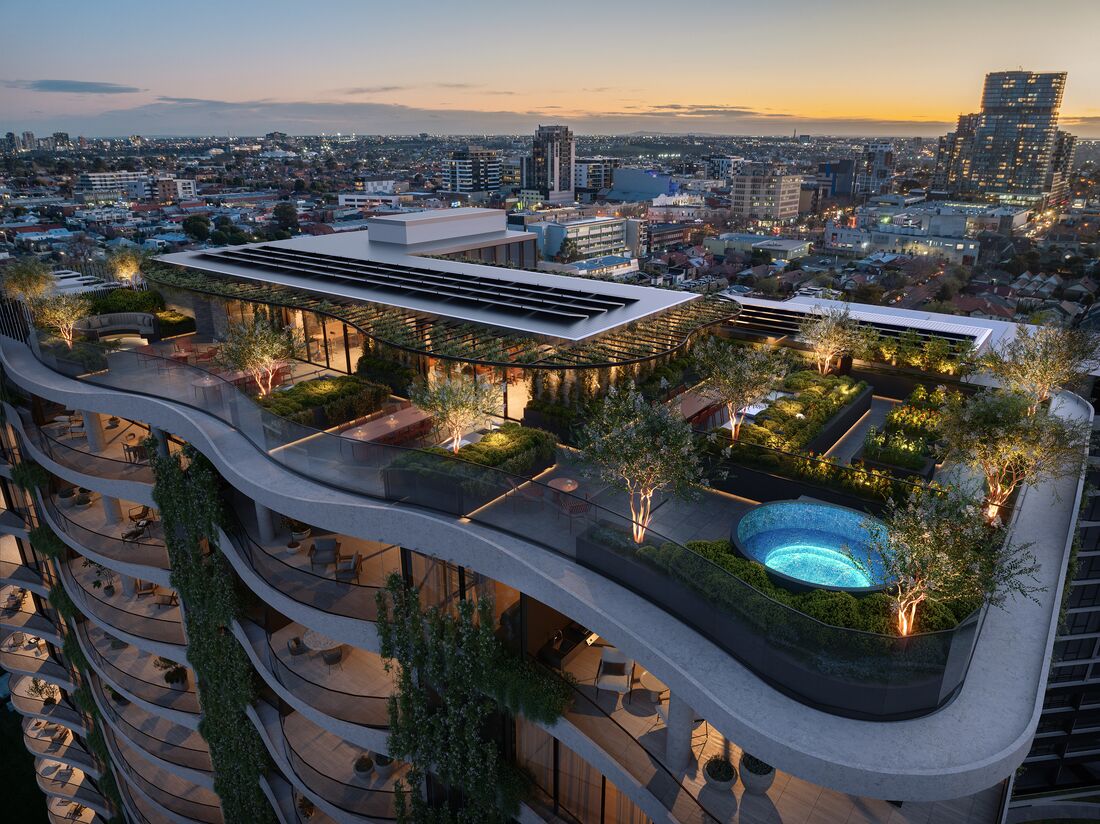 Rooftop amenity with city views, artist impression